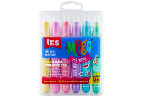 GIZ DE CERA RETRÁTIL GEL TRIS MEGA PASTEL 6 CORES TRIS